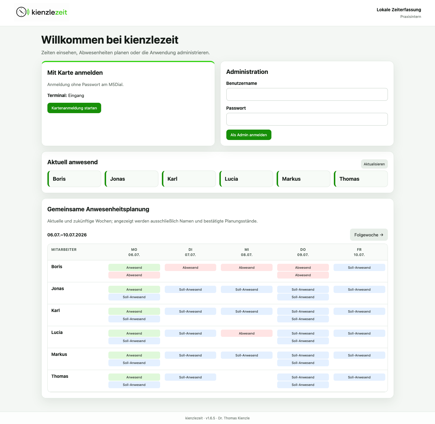 Startseite mit Anmeldung und gemeinsamer Anwesenheitsplanung